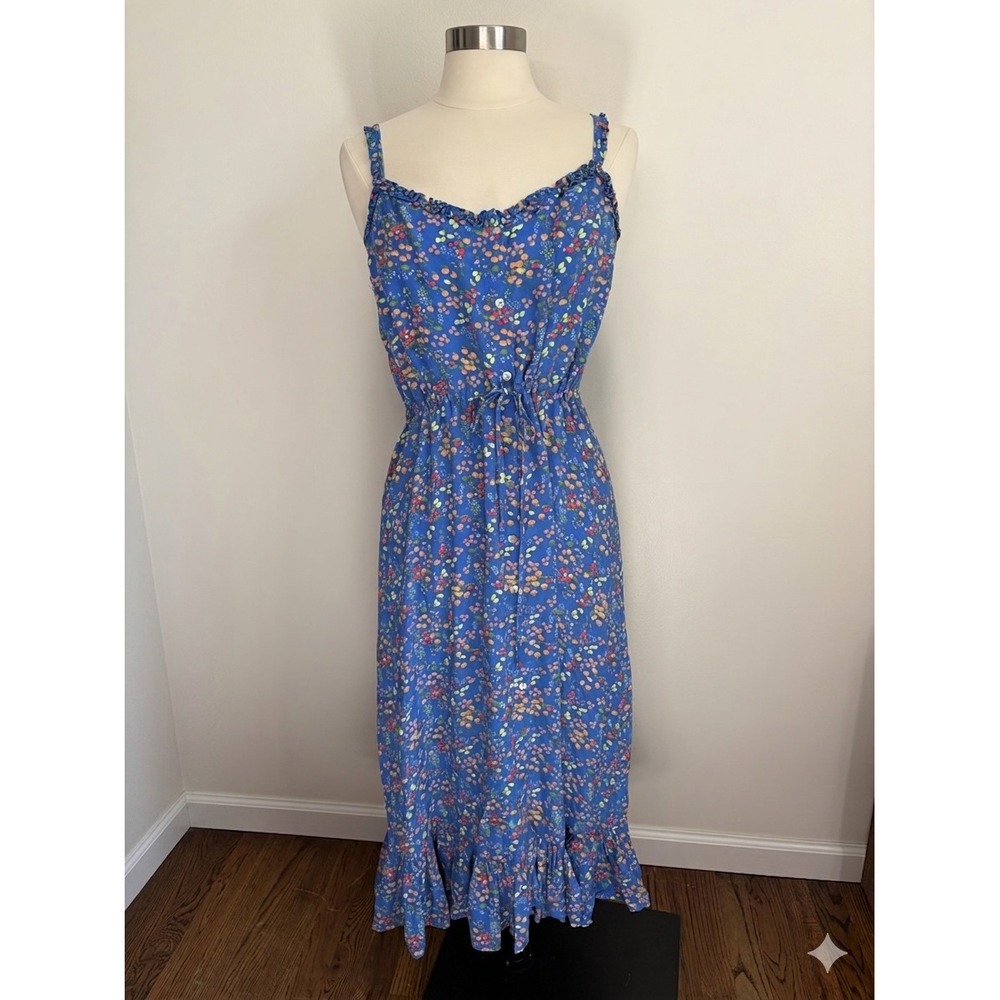 Rails Adalyn Blue Citrus Fruit Print Ruffle Midi Dress Womens L Feminine Boho
